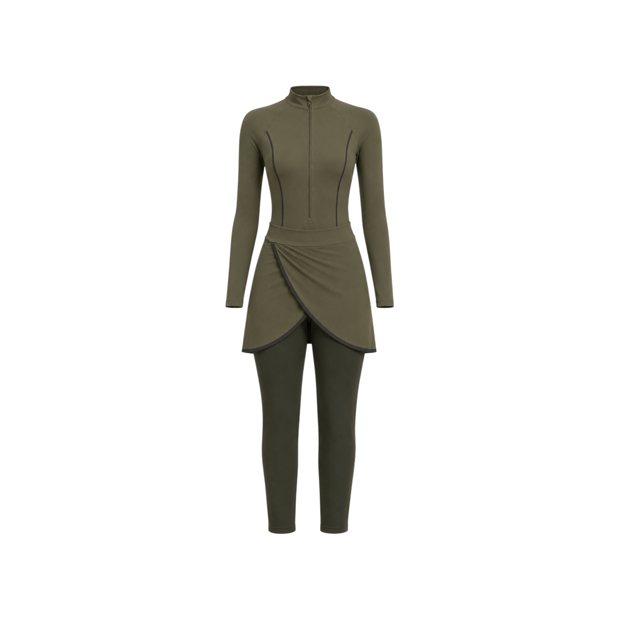 Çizgi Detaylı Haki Swimsuit